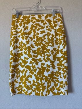 LOFT Mustard Floral Pencil Skirt